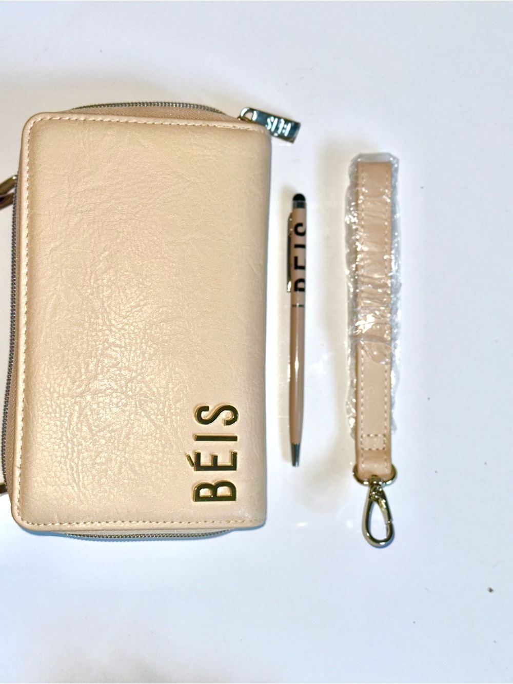 BEIS Cream Tech Wallet with Stylus Pen and Detachable Wrist Strap